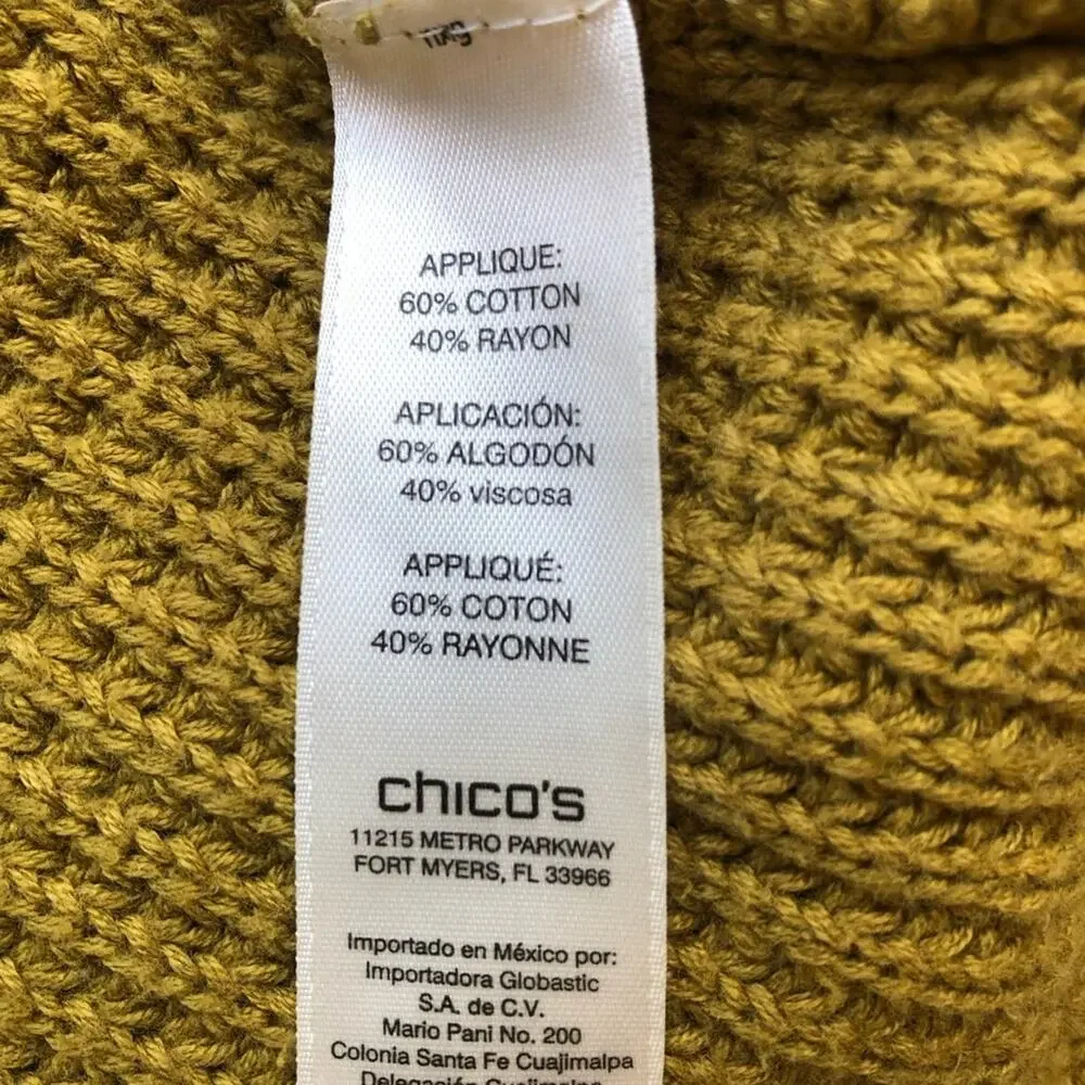 Chico’s green chartreuse scalloped mixed knit cowl neck sweater large